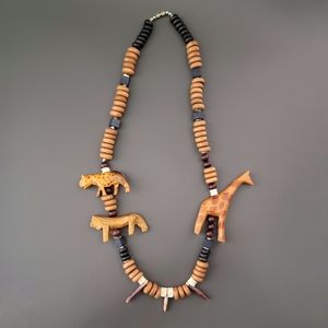 Vintage African Safari wood and shell necklace